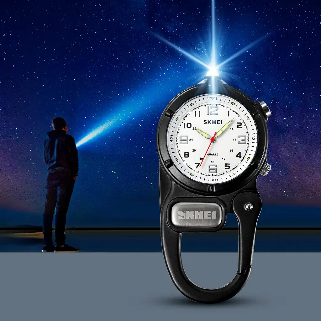 Годинник кварцовий Skmei 2232 з карабіном та LED-ліхтариком (Чорний) - фото 4