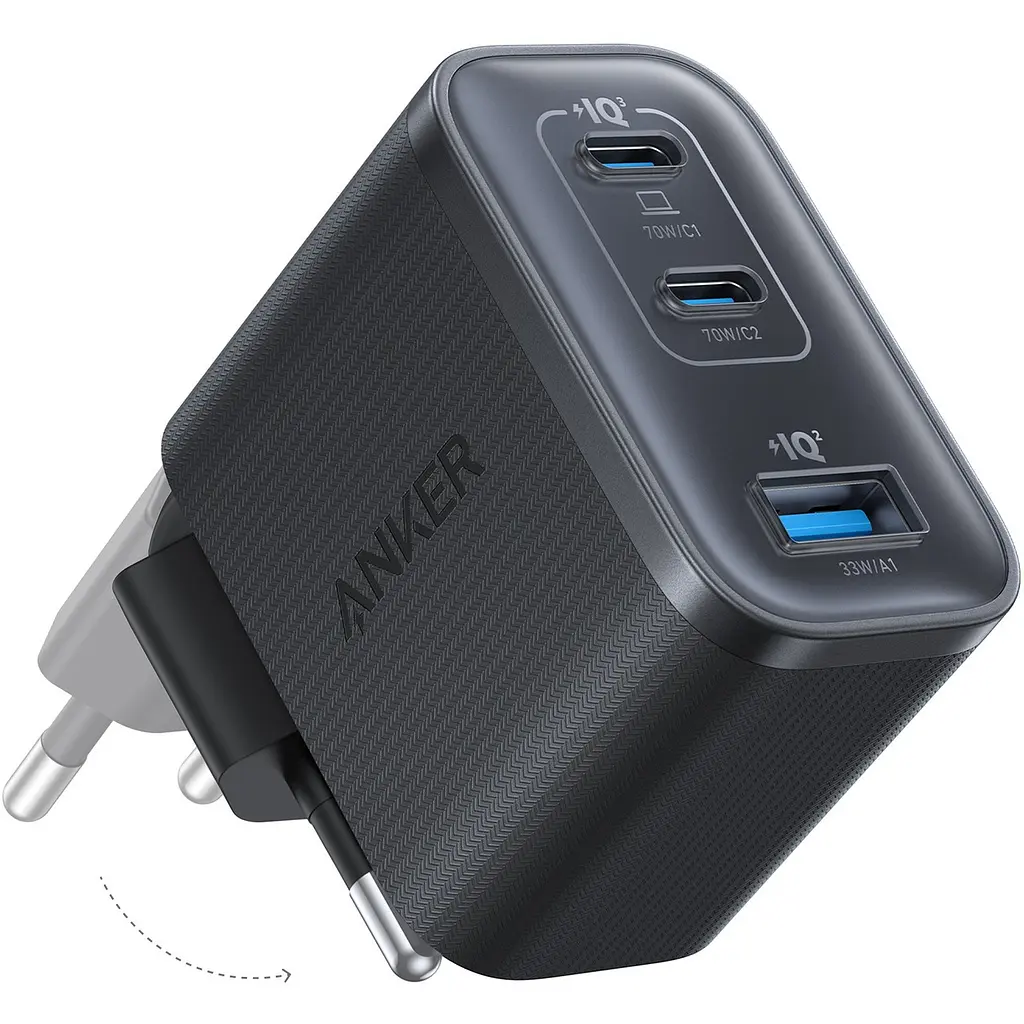 Мережевий зарядний пристрій Anker Charger 70W, 2xUSB-C, 1xUSB-A, Чорний (A121AL11) - фото 2