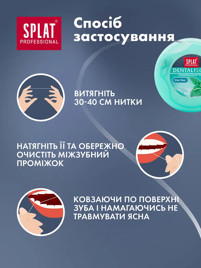 Нитка зубна Splat Professional Dental Floss Mint & Silver з волокнами срібла та м'ятою 30 м - фото 9
