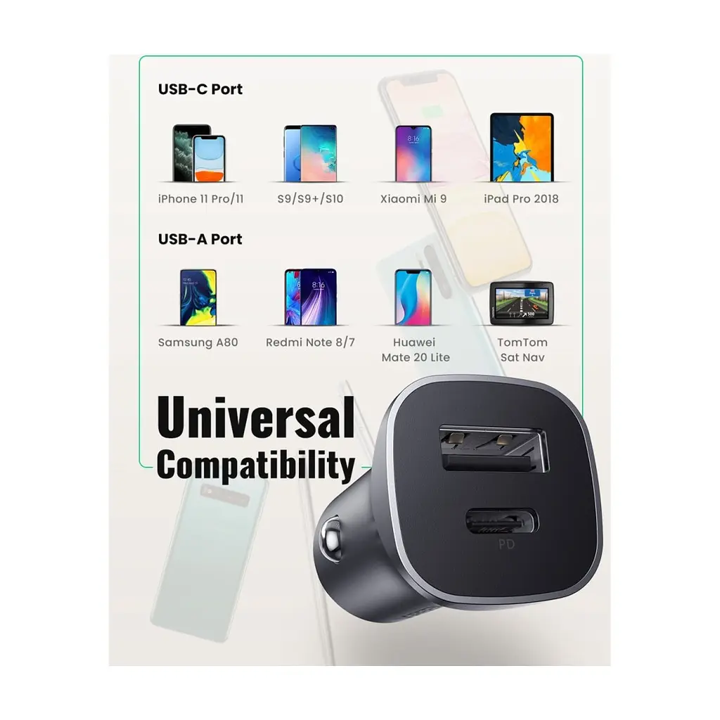 Зарядний пристрій Ugreen CD130 20W USB + Type-C PD Car Charger (Gray) (30780) - фото 5