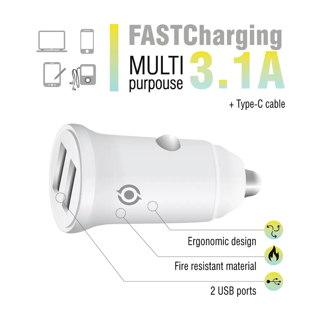Зарядний пристрій Piko CC-312 (2USB3,1A) + USB-C cable (1283126538803) - фото 3