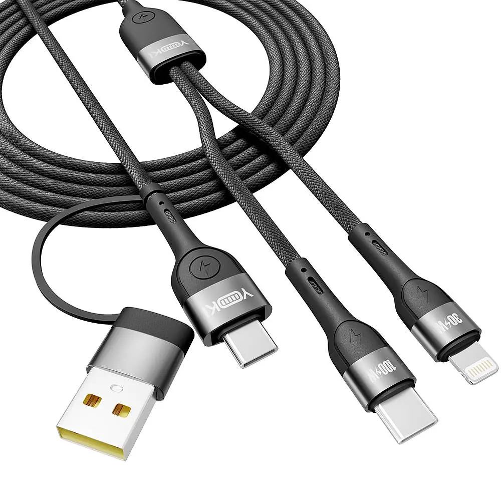 Кабель для заряджання та обміну даними USB Yoki YK-UN91 UNIVERSE USB-A/Type-C to Type-C/Lightning 100W 5A/20V 1.2 m Чорний - фото 3