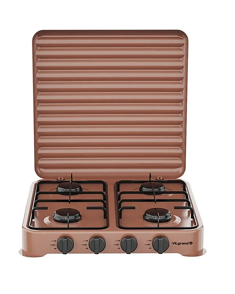 Настільна газова плита ViLgrand VGP-4042 Brown з кришкою на 4 конфорки 88099 - фото 5