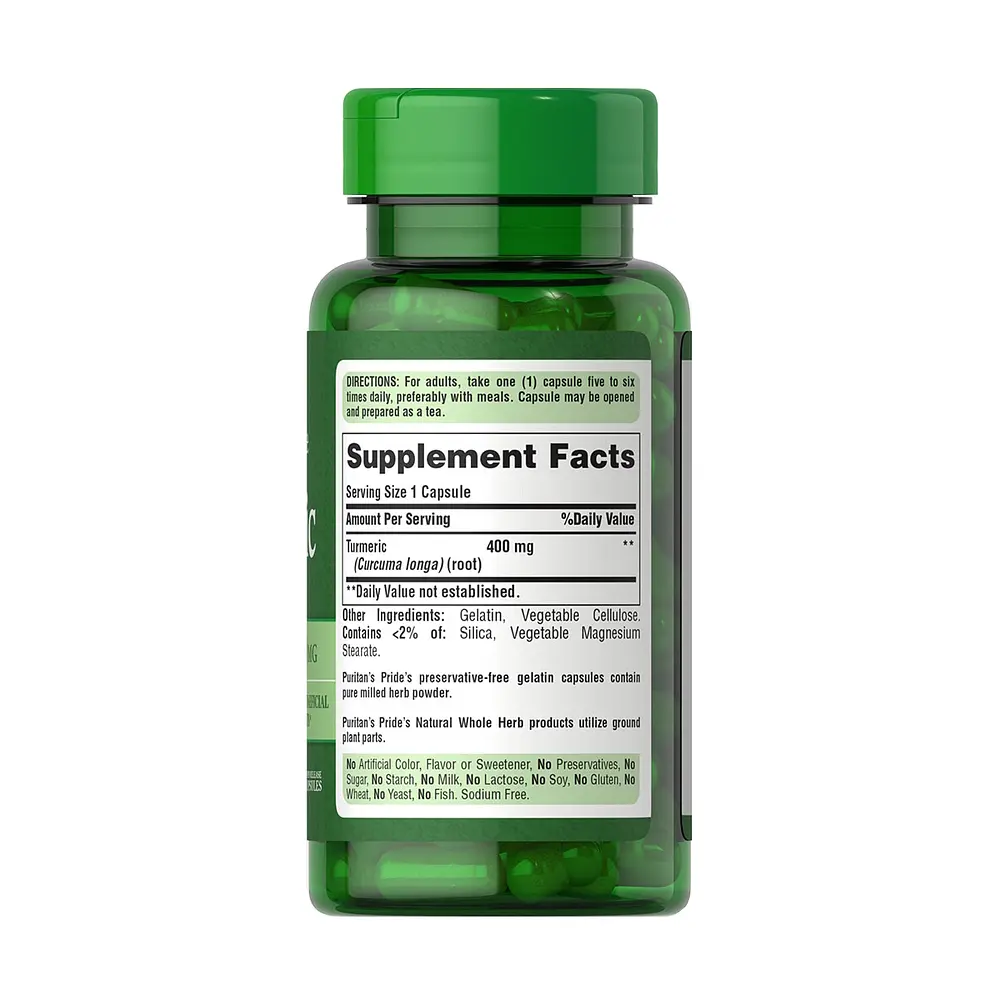 Куркума Puritan's Pride Turmeric 400 mg, 100 капсул - фото 2