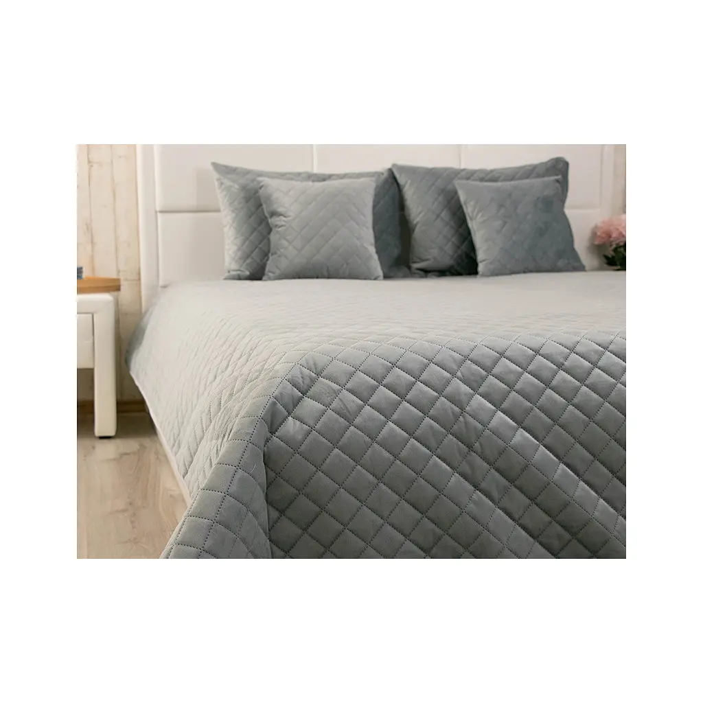 Покривало Руно двостороннє декоративне Velour Dark Grey ромб 150х220 см (360.55_Dark Grey ромб) - фото 6