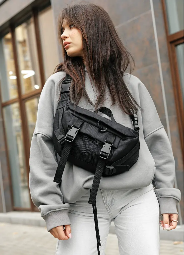 Женская сумка бананка Sambag Dynamicdart черная 38 × 21 × 7 см (80411065) - фото 10