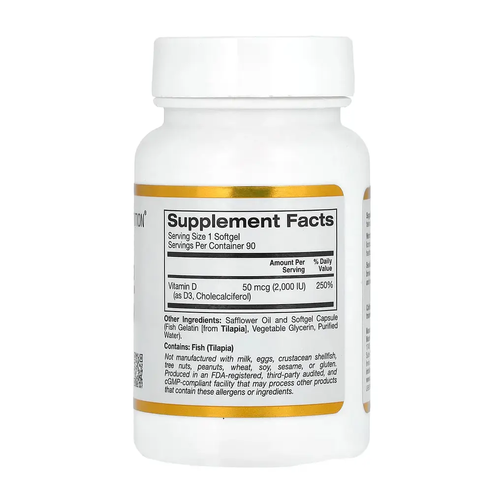 Витамин Д-3 California Gold Nutrition Vitamin D3 50 mcg (2000IU) 90 softgels - фото 2