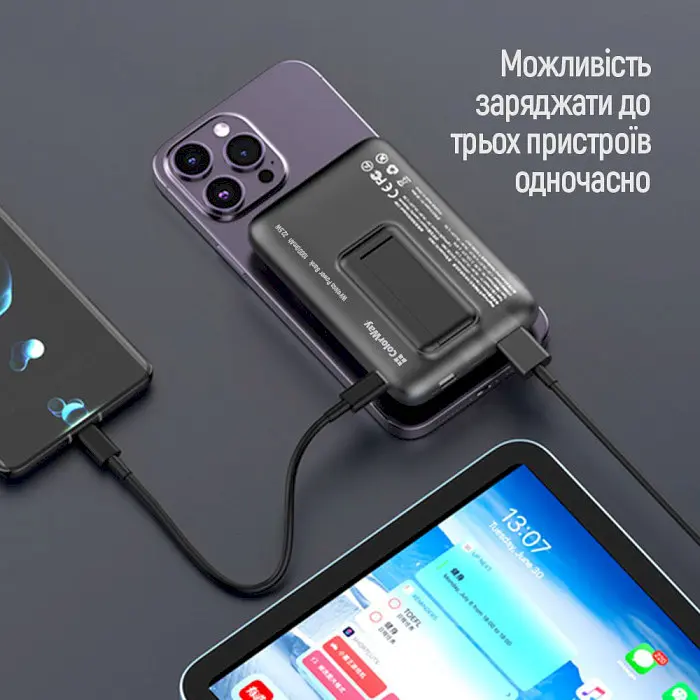 Повербанк ColorWay MagSafe 10000 mAh 22.5W Black (CW-PB100LPA3BK-WPDD) - фото 8