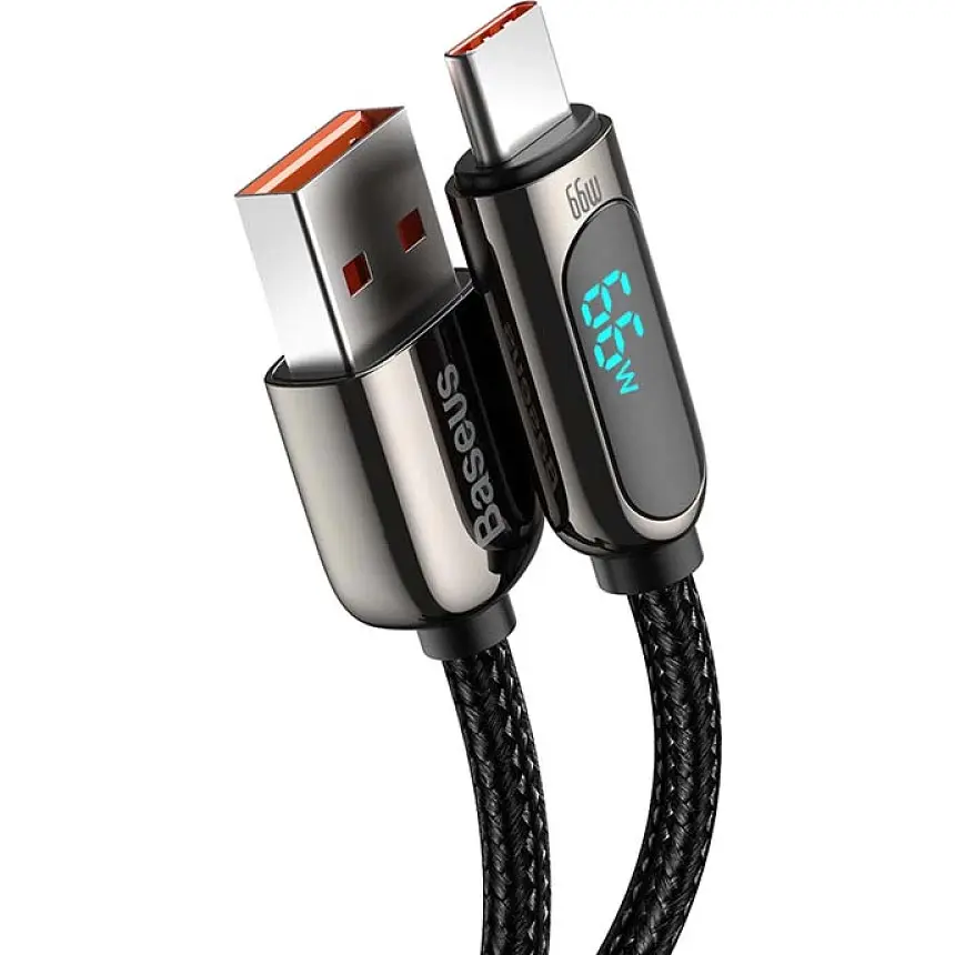 Кабель Baseus Display Fast Charging USB-A to USB-C 66W 1m Black (CASX020001) [113817] - фото 5