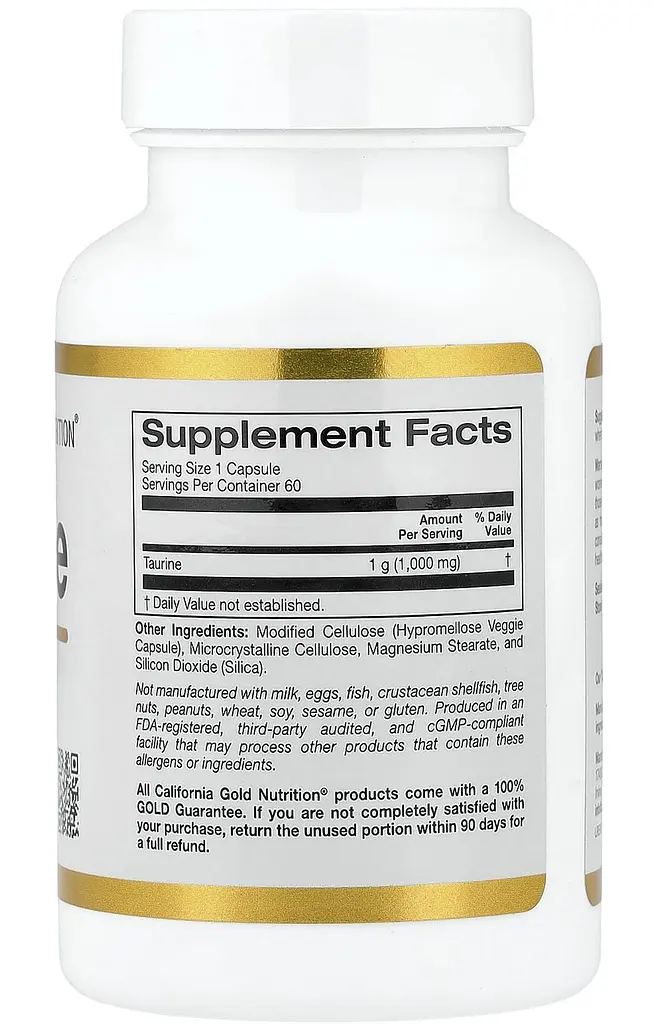 Амінокислота Таурин 1000 мг, California Gold Nutrition, 60 веганських капсул - фото 2