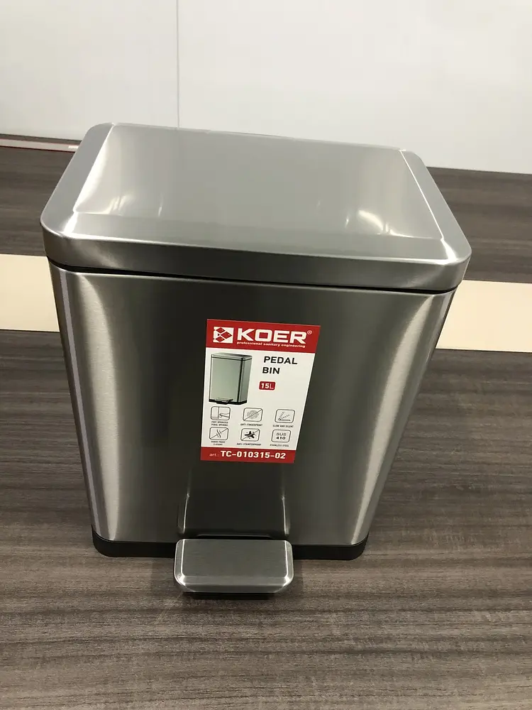 Відро для сміття з плавним закриттям прямокутне Koer TC-010315-02 15 л нержавіюча сталь KR5603, Нержавіюча сталь - фото 8