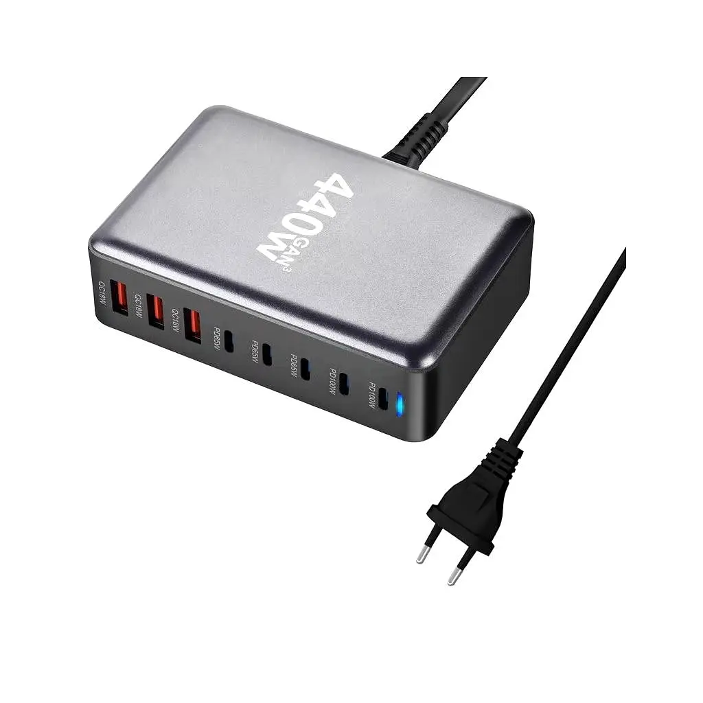 Зарядний пристрій XoKo 2xUSB-С PD100W + 3xUSB-С PD65W + 3xUSB QC18W 440W GaN (QC-400) - фото 2