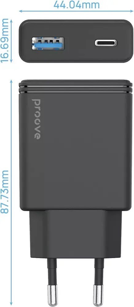 Мережевий зарядний пристрій Proove Slender Type-C + USB 45W black (WCSL45110001) - фото 4