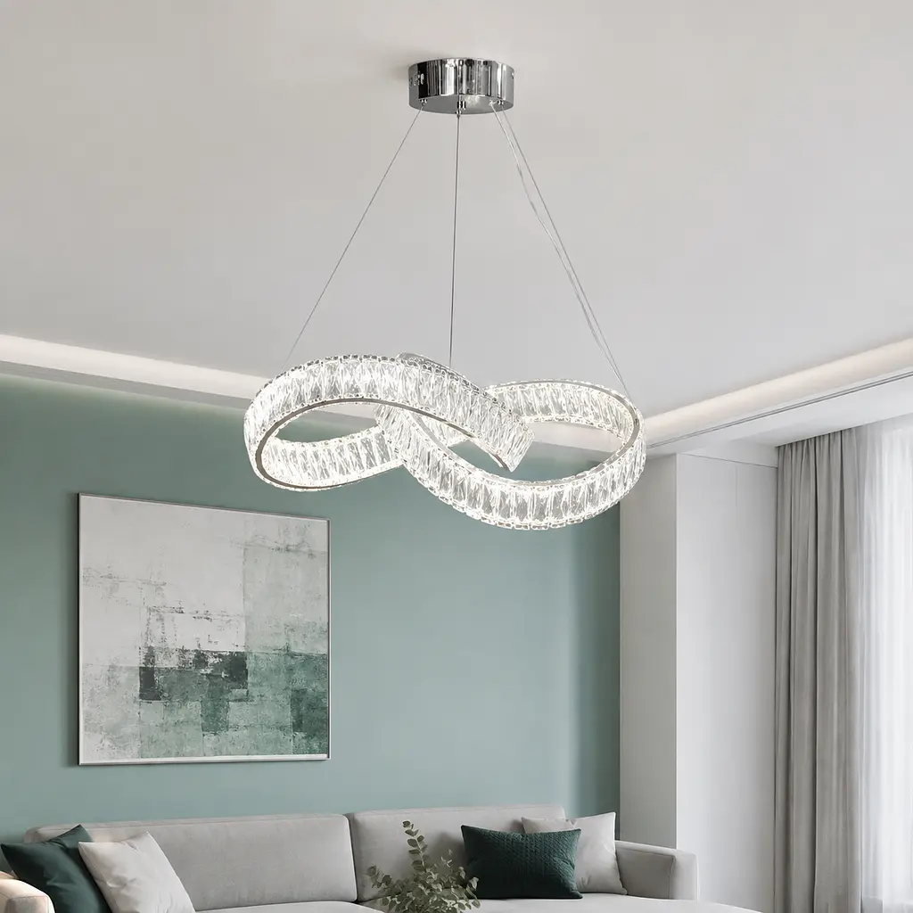 Підвісна кришталева LED-люстра Artlight 536/600CH у формі нескінченності, хром, 120 Вт, від 13-20 м²