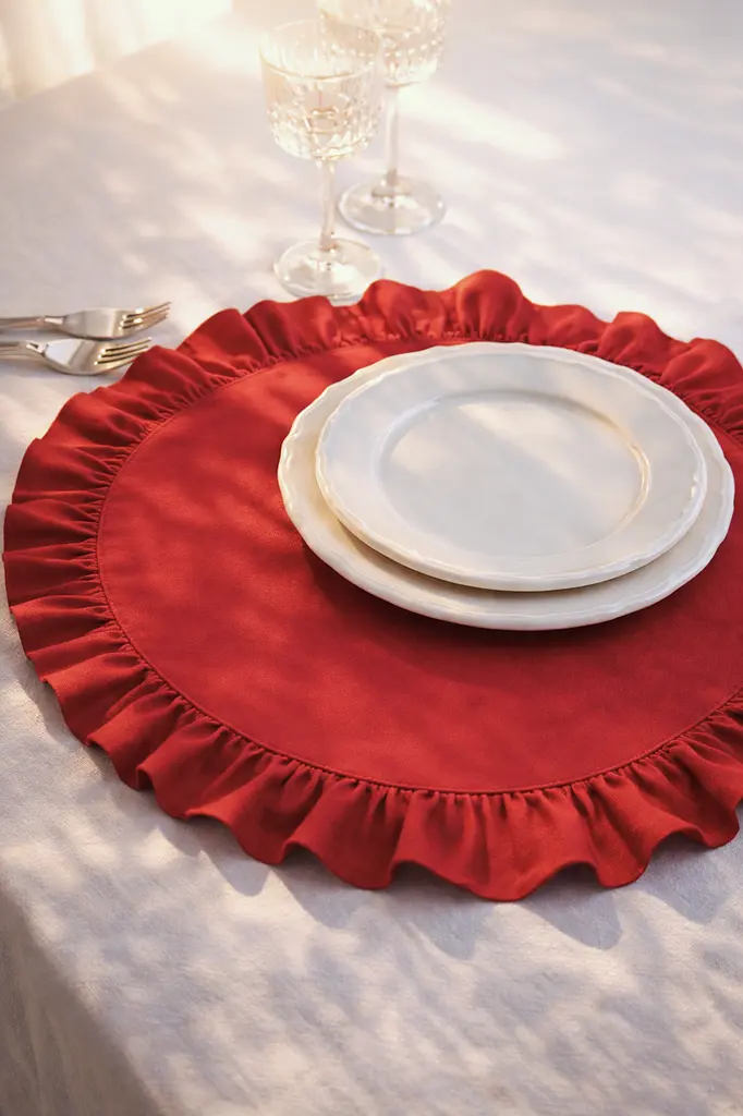 Серветка сервірувальна з рюшами Ecotton 43х43 водовідштовхуюча Red (25584) - фото 3