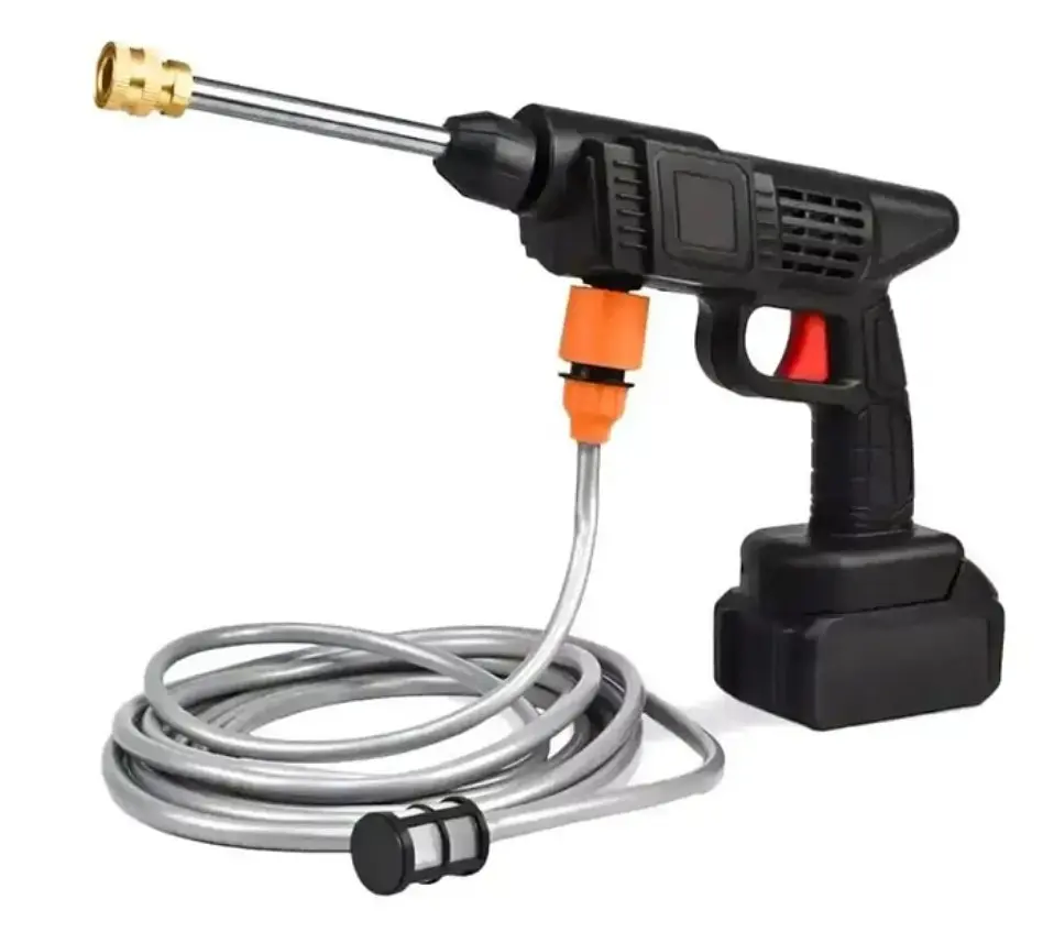 Аккумуляторная мойка высокого давления Cleaning Gun 48V 1000W Черная универсальная портативная беспроводная автомойка ручной пистолет для мойки авто сада окон фасада кондиционеров комплект с кейсом фильтром аккумулятором шлангом насадками распылителями - фото 4