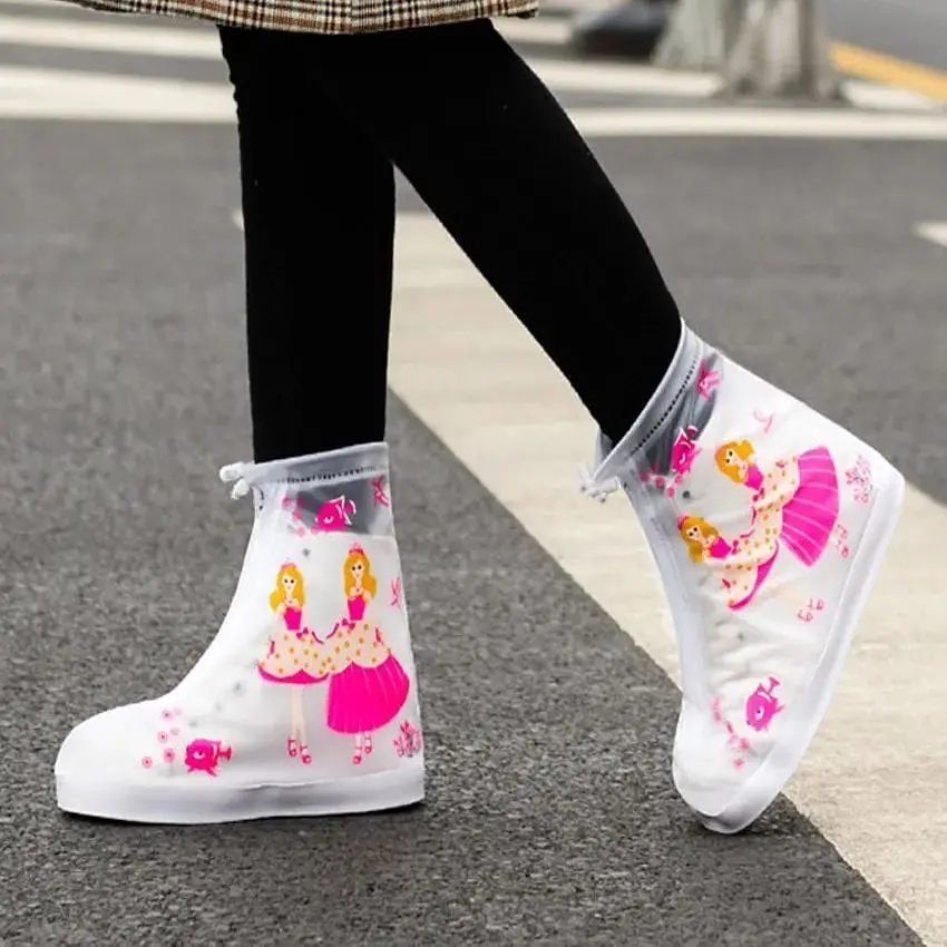 Детские резиновые бахилы Lesko Две принцессы L 22.4 см розовые (15354) - фото 3