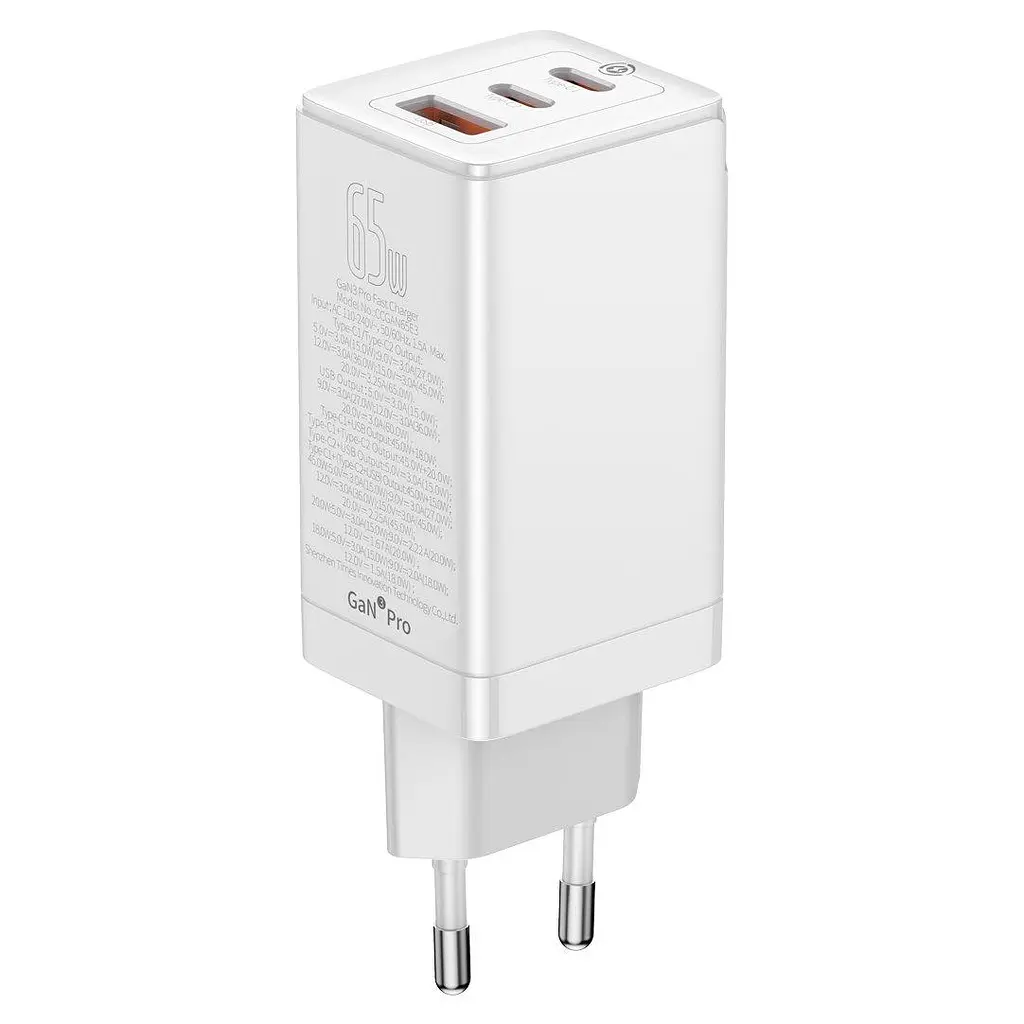 Зарядное устройство Baseus 65W GaN3 Pro + кабель 100W USB Type C white CCGP050102 - фото 4