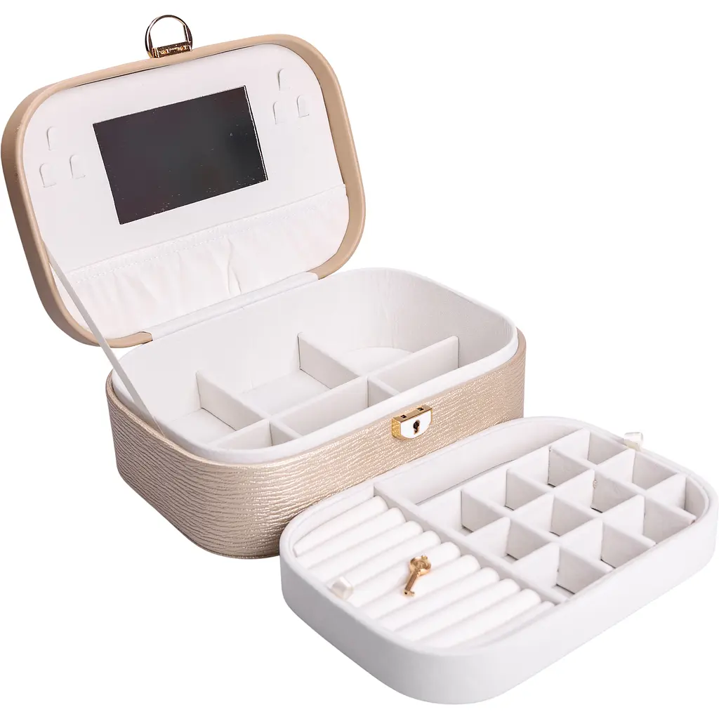 Шкатулка-органайзер для украшений Yiwu с замком 26x18x9.5 см бежевая HP-5-1CR - фото 3