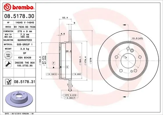 Диск гальмівний задній невентильований Mercedes E-class, 124, C-class 85-11р Brembo (08.5178.31) - фото 2