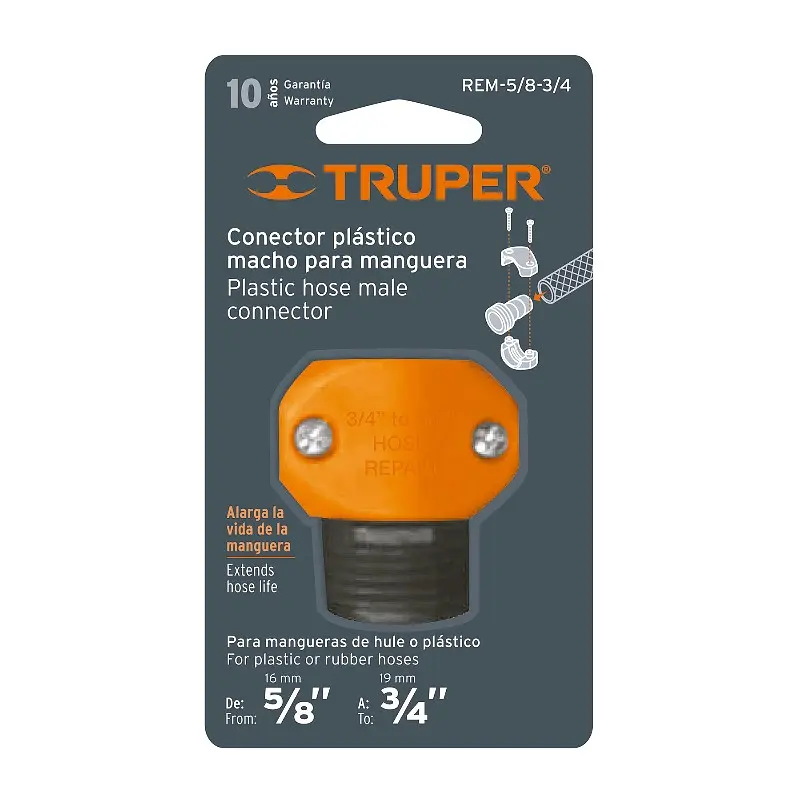 З'єднувач садовий для шланга Truper пластик, тато 5/8-3/4 - фото 2
