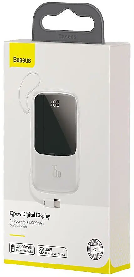Портативна батарея Powerbank Baseus Q-Pow Digital Display With Type-C Cable 10000 mAh PPQD-A02 White - фото 6