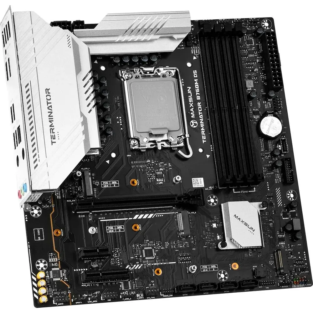 Материнская плата Maxsun LGA1700, Terminator B760M D5, B760, 4xDDR5, Int.Video(CPU), 4xSATA3, 1xPCI-E 16x 5.0, 1xPCI-E 4x 3.0, 3xM. 2 4.0, RTL8125B, 2xUSB3.2/6xUSB2.0, DP/HDMI, ARGB, MicroATX (MS-Terminator B760M D5) - фото 2