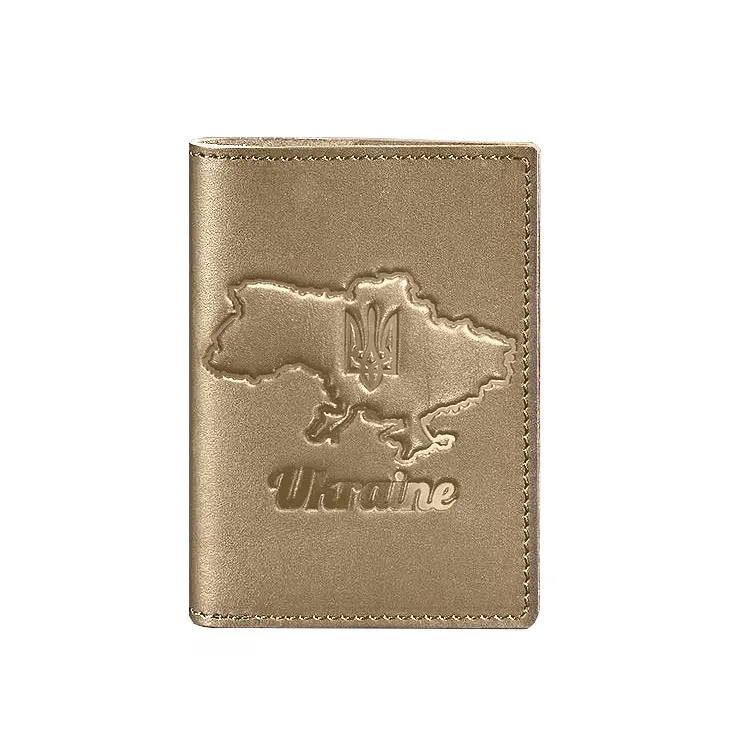 Шкіряна обкладинка для паспорта з мапою України світло-бежева - фото 6