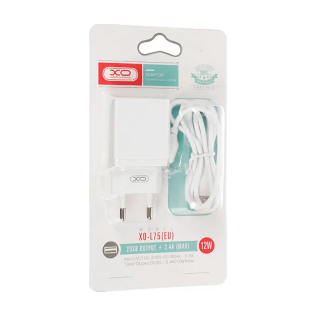 Зарядний пристрій XO L75 2USB/2.4A + Lightning White (XO-L75-L) - фото 3