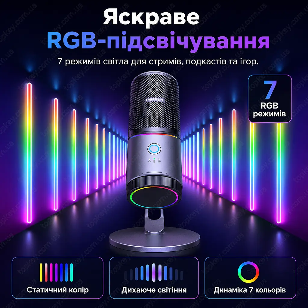 Настільний USB мікрофон UGREEN CM769 з RGB-підсвіткою та шумоподавленням - фото 4