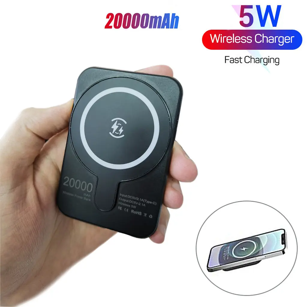 Power bank бездротова зарядка "Wireless charging treasure", потужний павер банк 20000 mah Чорний - фото 3