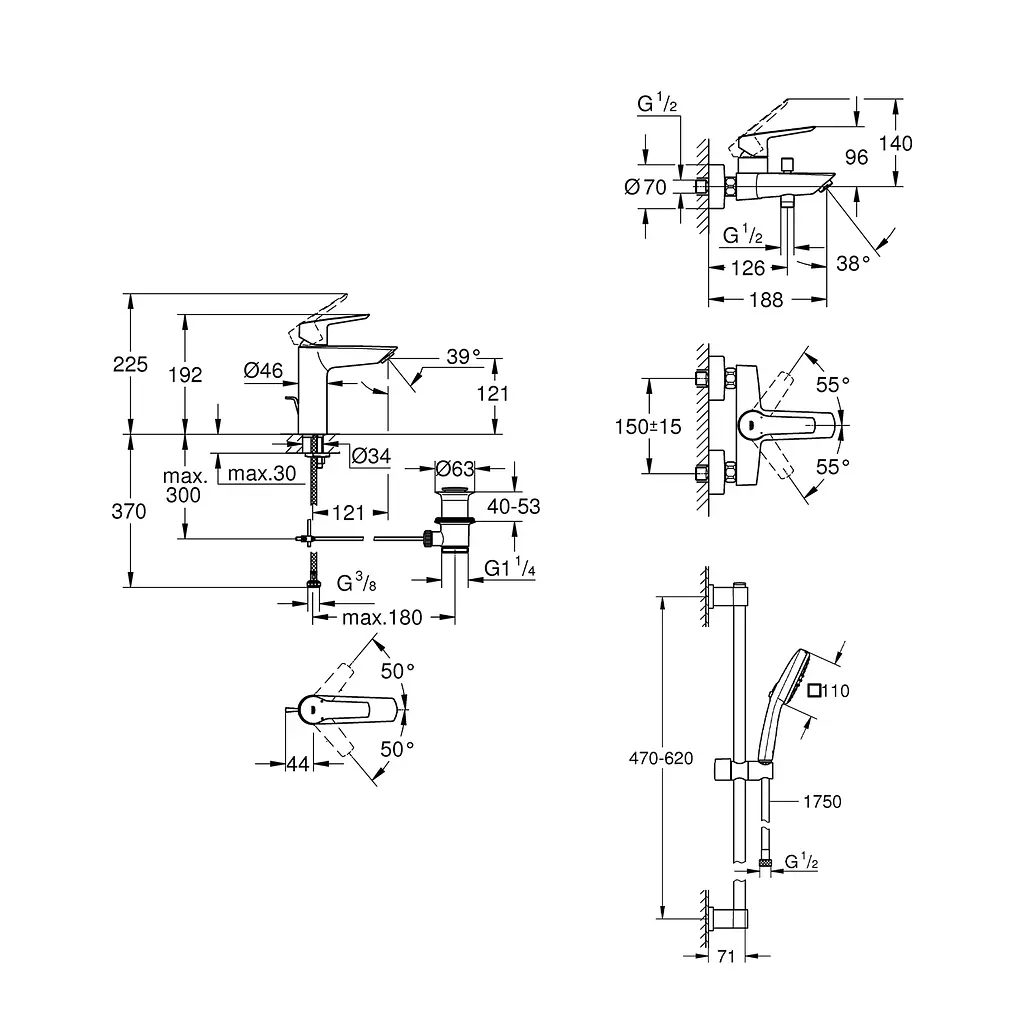Комплект змішувачів для ванної кімнати Grohe QuickFix Start UA202301MQ, Хром - фото 2