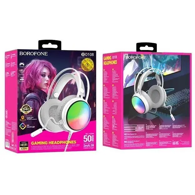 Наушники проводные Borofone Bo108 Flame Gaming with mic белые - фото 4