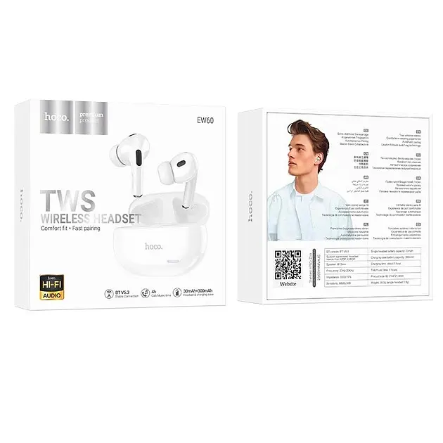 Навушники бездротові Hoco EW60 Norman true wireless BT headset 30/300mAh 4h White (SH0000388) - фото 3