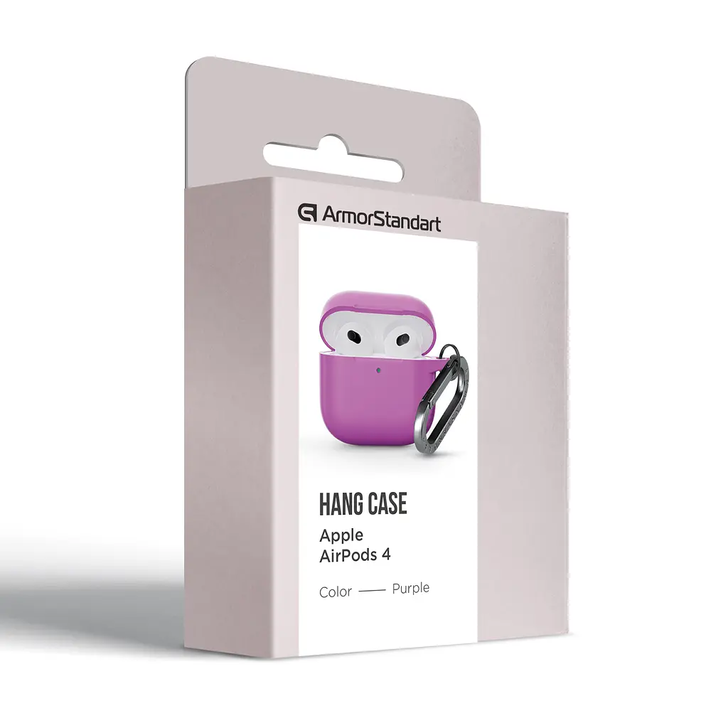 Силіконовий чохол для навушників Apple AirPods 4, Hang Case, фіолетовий, ультратонкий захисний кейс товщиною 2 мм, захист від подряпин, пилу та ударів, компактний, з карабіном для кріплення, ArmorStandart (ARM81292) - фото 8
