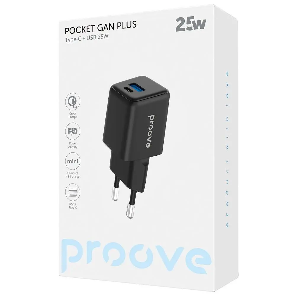 Зарядний пристрій Proove Pocket GaN Plus 25W (Type-C + USB) black (WCPG25111201) - фото 6