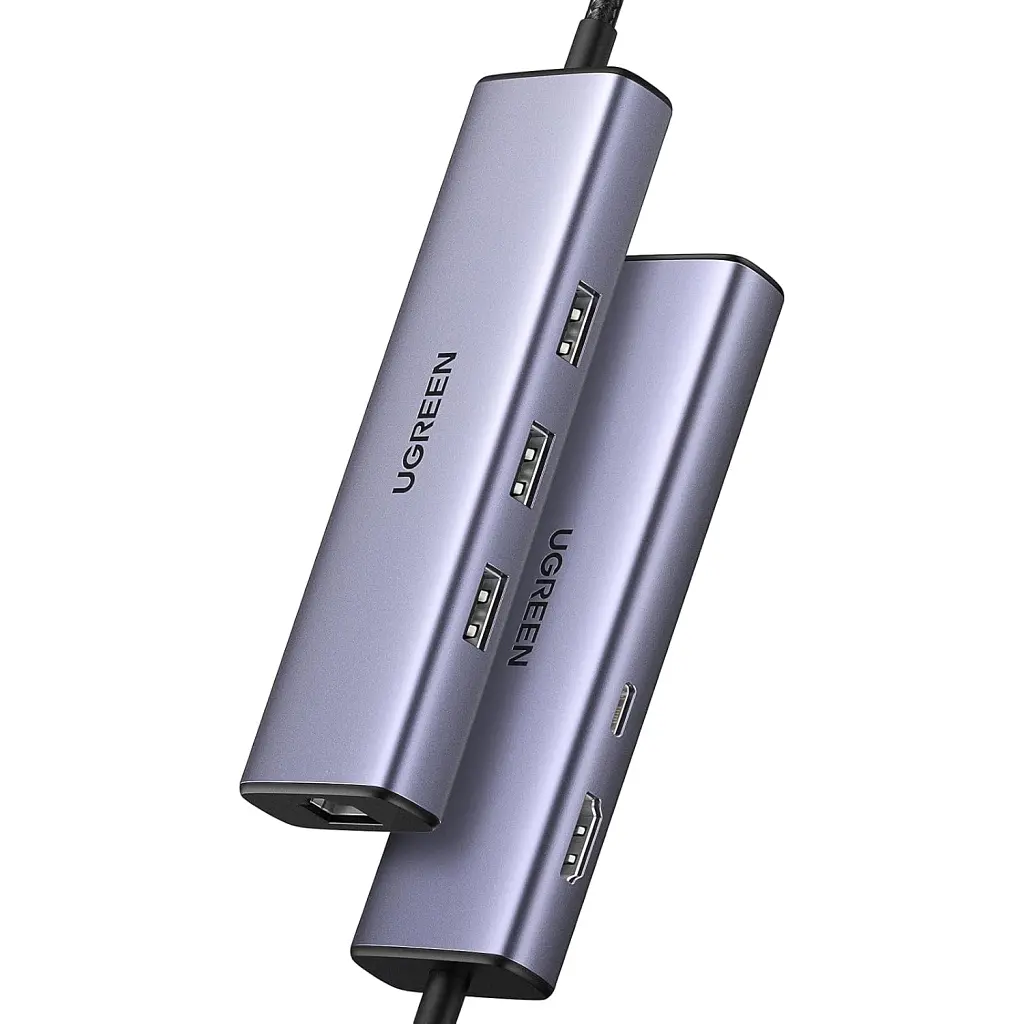Концентратор Ugreen USB-C 6-in-1 3xUSB 3.0 + HDMI 4K@30Hz + RJ45 1000Mbps + PD silver (15598) - фото 2