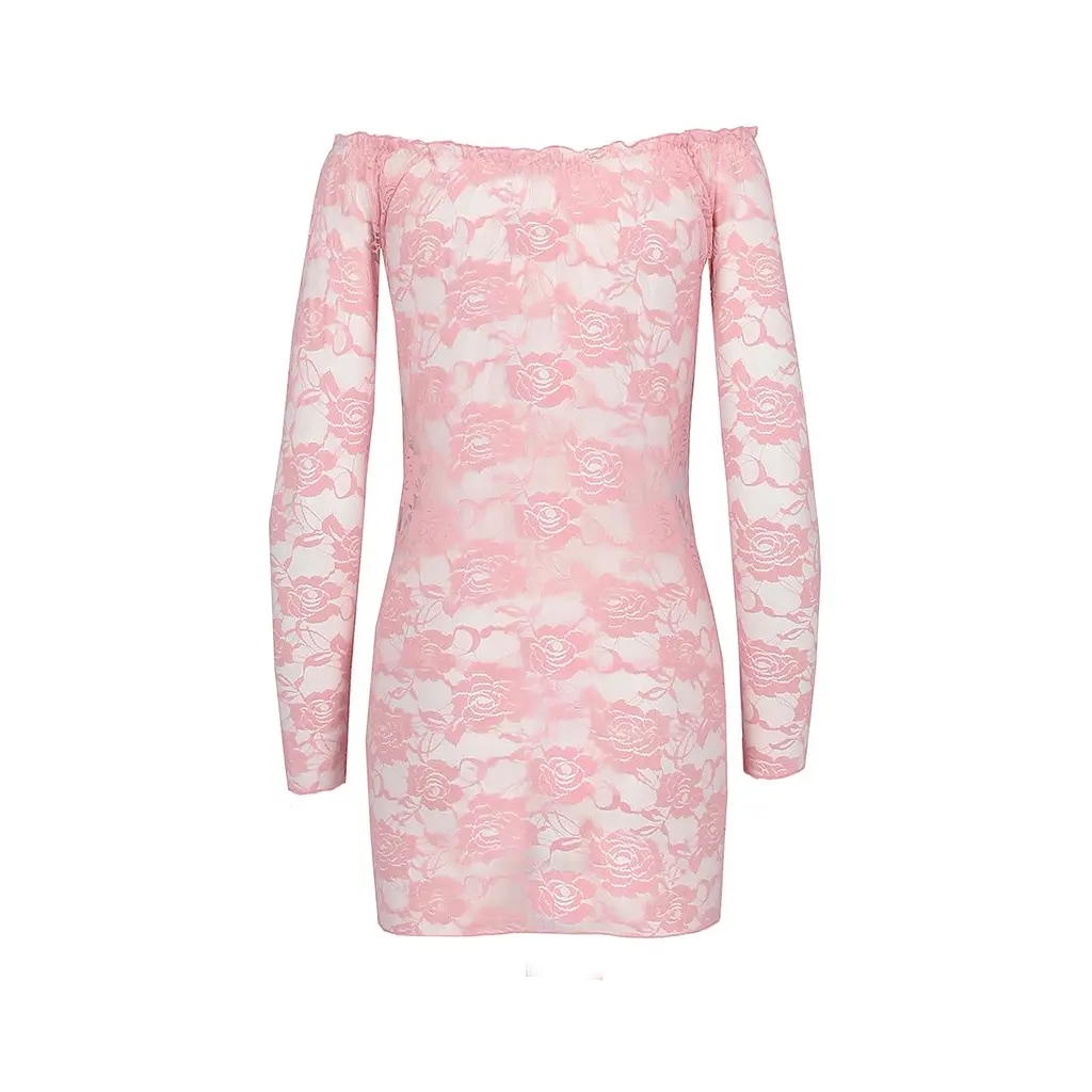 Прозора сорочка з довгим рукавом Passion YOLANDA CHEMISE XXL/XXXL, pink, трусики - фото 4