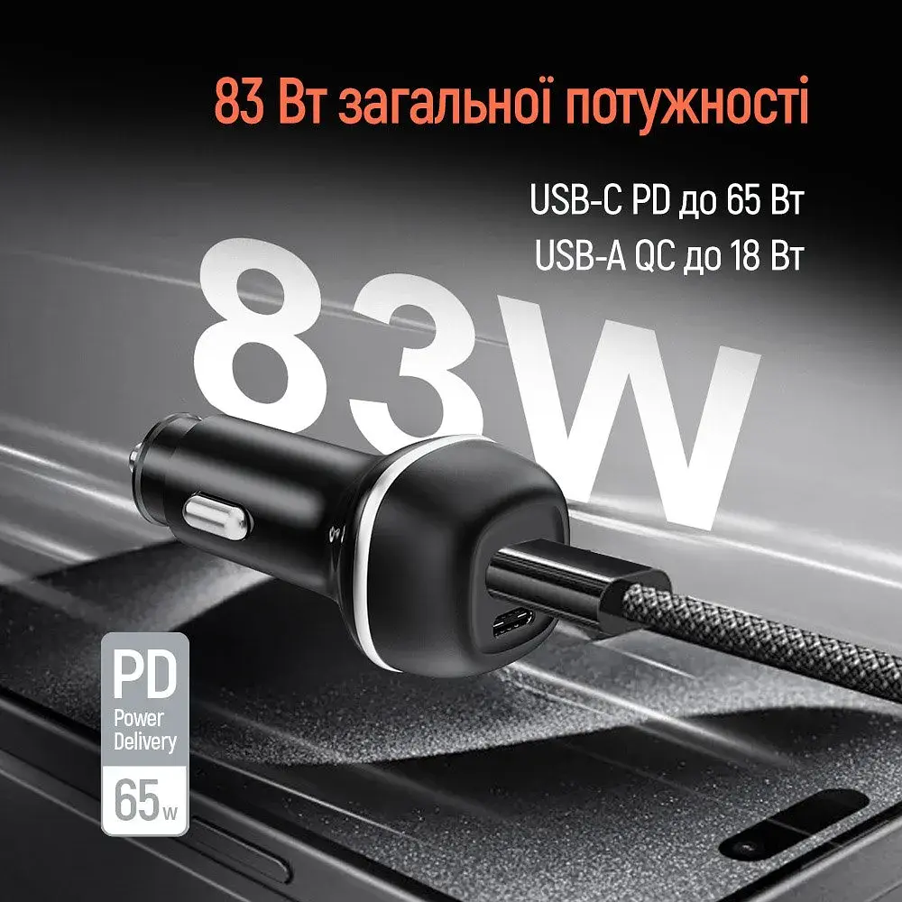 Зарядний пристрій ColorWay USB-C PD65W + USB QC3.0 car adapter (CW-CHA068PD-BK) - фото 7
