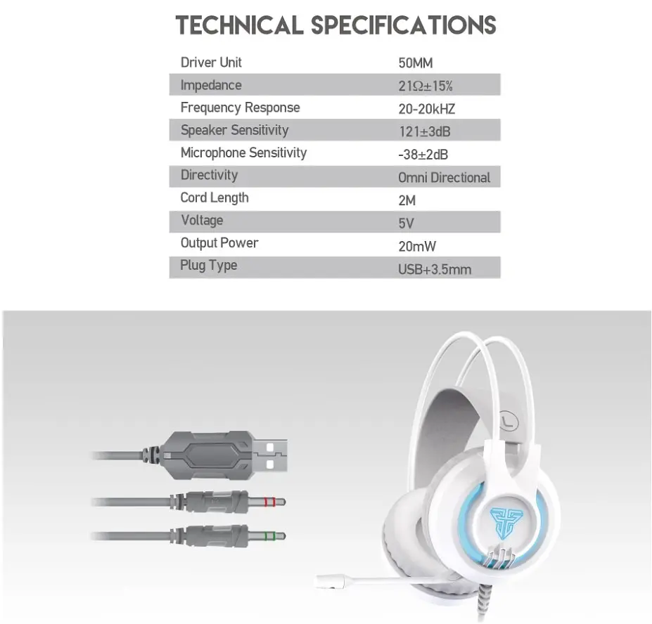 Ігрові навушники з мікрофоном Fantech HG-20 White 7.1 Channel RGB - фото 6