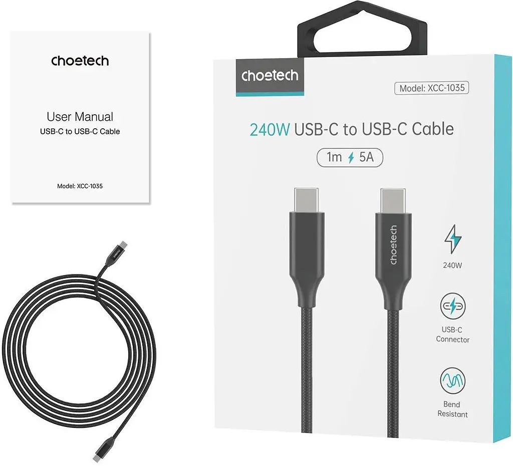 Кабель USB 3.1 Type-C M-M, 1.2 м, 240W Gen2, обплетення Choetech - фото 3