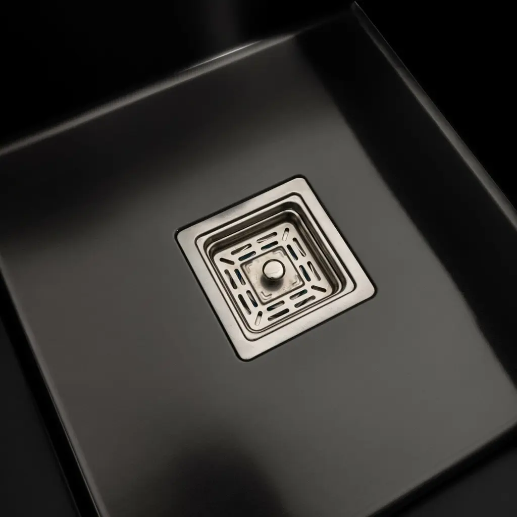 Кухонная мойка черная Platinum PVD Handmade 65x50 L(квадратный сифон 3,0/1), Черный - фото 6