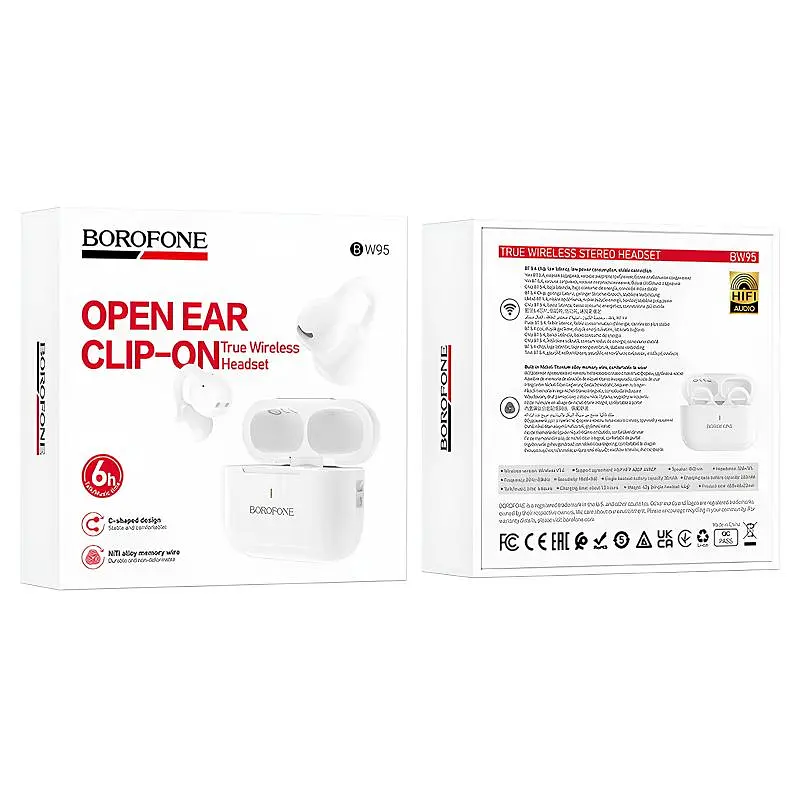 Бездротові TWS навушники Borofone BW95 Cancion clip-on White - фото 3