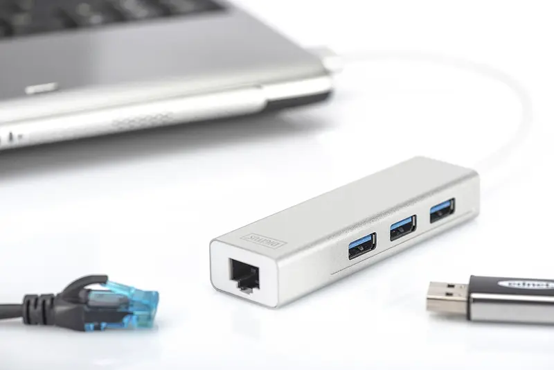 Разветвитель USB 3.0 Digitus DA-70250-1 Hub, 3-port и сетевой адаптер Gigabit - фото 2
