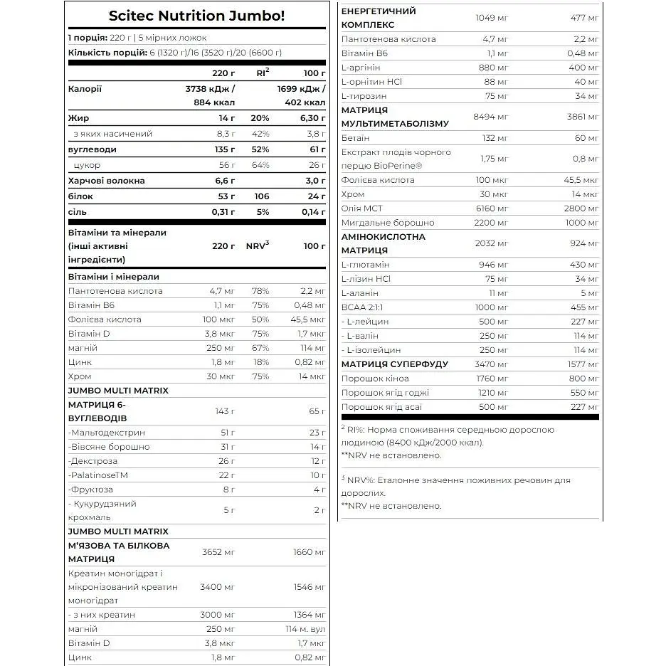 Гейнер Scitec Nutrition Jumbo Vanilla 6600 г - фото 2