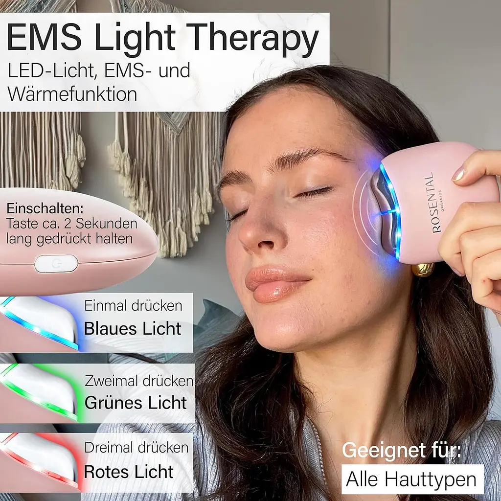 Масажер для обличчя Rosental Organics EMS Gua Sha синє, зелене та червоне світло LED - фото 5