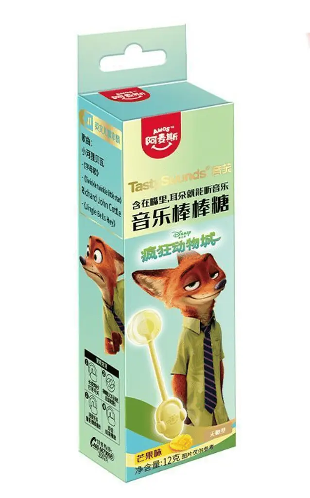 Льодяник Amos Tasty Sounds Audio Lollipop Zootopia Mango Flavour Лис Нік 12г - фото 3