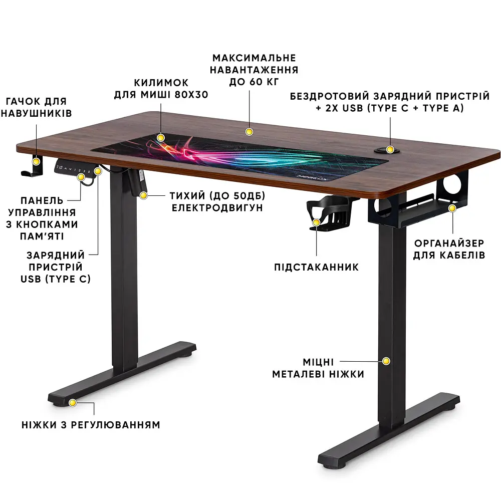 Стіл Mealux PowerDesk Energy Walnut з електрорегулюванням висоти (арт. EVO-201 Energy Walnut/B) - фото 2