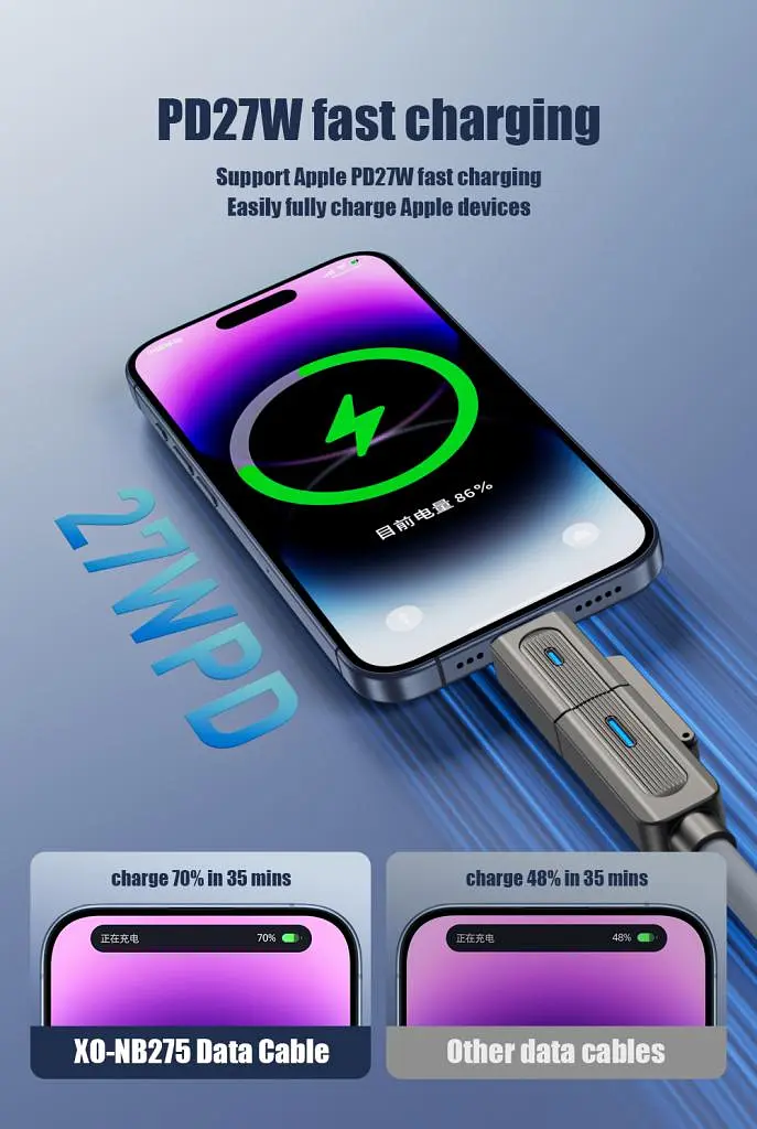 Кабель XO NB275 Zinc Alloy Silicone Type-C/USB-A to TYPE-C/Lightning - 4-in-1 - 60W - 1m Gray teh0022032 - фото 5