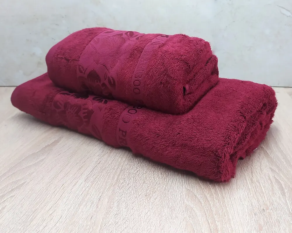 Набір турецьких бамбукових махрових рушників Cestepe 50х90+70х140 Bamboo Cicek Bordo - фото 2